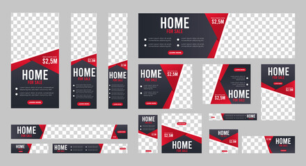 Set of Home for sale banner template with place for photos. Editable ads banner with standard size. Vector EPS