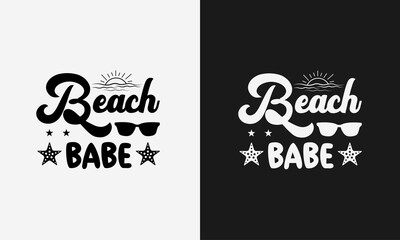 beach babe ,hello summer calligraphy, hand drawn lettering illustration vector