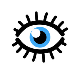 The all seeing eye, one blue eye doodle, a vector doodle illustration of a single human eye with blue iris isolated on white background.