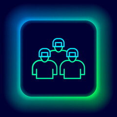 Glowing neon line Team of baseball players icon isolated on black background. Colorful outline concept. Vector