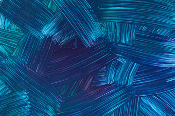 Abstract art background navy blue and cerulean colors. Watercolor painting on canvas with turquoise strokes and splash.