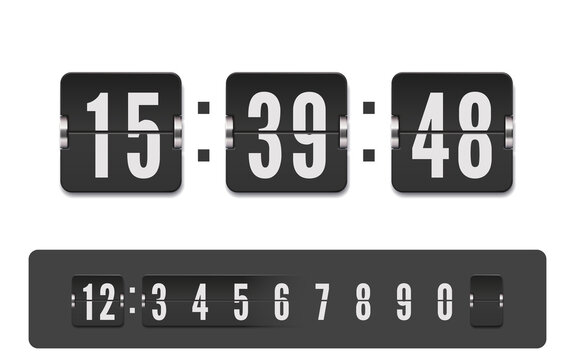 Scoreboard number font with shadows. Vector modern ui design of retro time meter with numbers. Old design score board clock template isolated on white background.