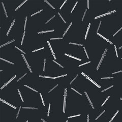 Grey Traditional Japanese katana icon isolated seamless pattern on black background. Japanese sword. Vector