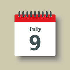 Icon day date 9 July, template calendar page