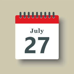 Icon day date 27 July, template calendar page