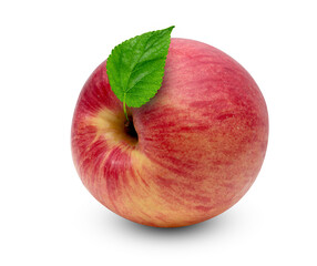 red apple with green leaf isolated on white background