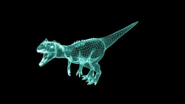 wireframe animation -Allosaurus Walking On black Screen Background. World of Dinosaurs