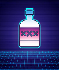 Retro style Tequila bottle icon isolated futuristic landscape background. Mexican alcohol drink. 80s fashion party. Vector