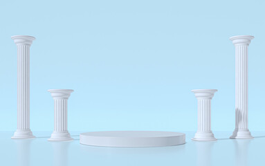 Podium pedestal with columns greek style. 3d rendering