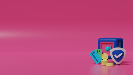 3d render blue safety deposit box with credit card