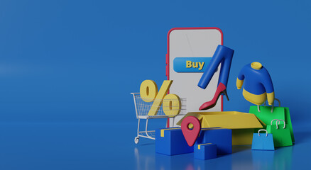 3d rendering mobile store for online shopping