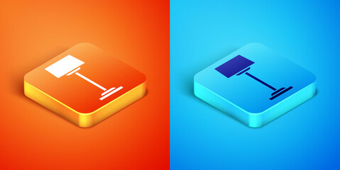 Isometric Floor lamp icon isolated on orange and blue background. Vector