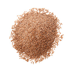 Heap of flax seeds on white background
