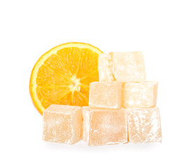 Turkish delight and lemon on white background