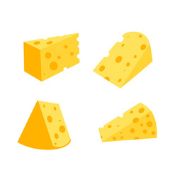 A set of cheese slices.Cheese of various shapes. Dairy products. Flat vector illustration