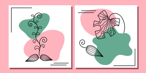 Background organic design leaves plants pink green template vector