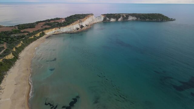 Gerakas beach and rocky white cliffs with the blue sea around in Meditteranean Zakynthos