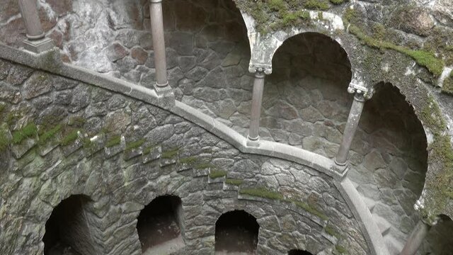 The Initiation well, Quinta da Regaleira, Sintra, Portugal, tilt view 4k