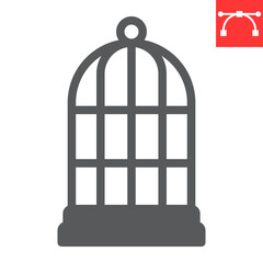 Birdcage glyph icon, pet shop and freedom, cage vector icon, vector graphics, editable stroke solid sign, eps 10.