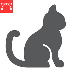 Cat glyph icon, pet and animal, sitting cat vector icon, vector graphics, editable stroke solid sign, eps 10.