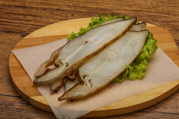 Delicous smoked halibut slices snack