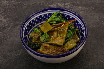 Vagan cuisine with roasted green bean