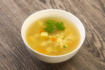 Tasty chicken soup with carrot