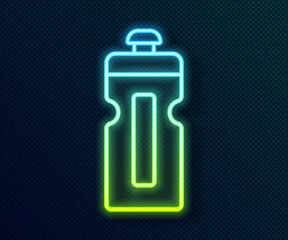 Glowing neon line Fitness shaker icon isolated on black background. Sports shaker bottle with lid for water and protein cocktails. Vector