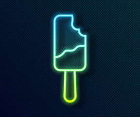 Glowing neon line Ice cream on stick icon isolated on black background. Sweet symbol. Vector