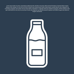 Blue line Closed glass bottle with milk icon isolated on blue background. Vector