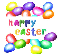 Easter eggs. Happy easter. Frame. Watercolor