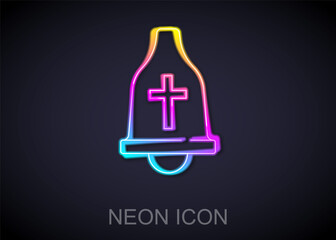 Glowing neon line Church bell icon isolated on black background. Alarm symbol, service bell, handbell sign, notification symbol. Vector