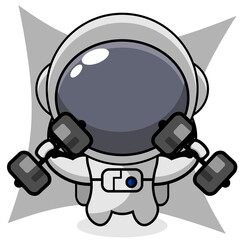 barbell fitness astronaut mascot character cartoon illustration