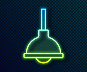 Glowing neon line Lamp hanging icon isolated on black background. Ceiling lamp light bulb. Vector