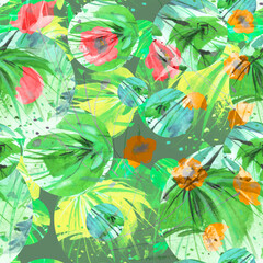Creative seamless watercolor pattern of plants, Herbs, flowers, poppy, lily, tulip. multicolored flowers watercolor, stylish pattern. Abstract paint splash. Watercolor background. Abstract floral 