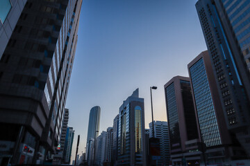 Fototapeta na wymiar Capital of UAE, Abu Dhabi 12 April 2021 - City of United Arab Emirates at dusk