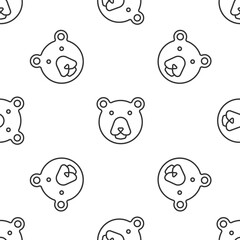 Grey line Bear head icon isolated seamless pattern on white background. Vector