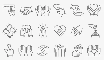 Fotobehang Charity line icon set. Collection of donate, volunteer, help, solidarity and more. Editable stroke. © lovemask