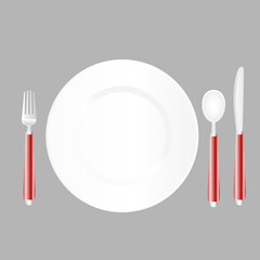 Cartoon vector illustration object plate fork spoon and knife