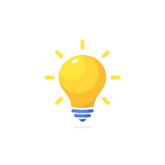 Bright yellow lamp icon, energy lightbulb logo, innovative solution infographics, electricity flat vector icon, creative idea symbol