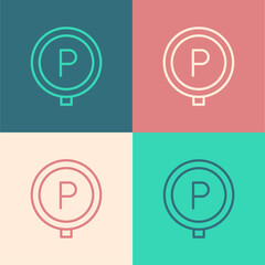 Pop art line Parking icon isolated on color background. Street road sign. Vector