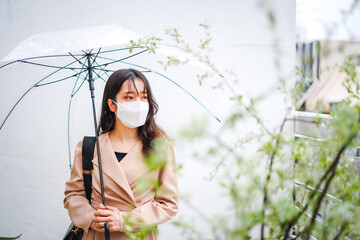 マスクをして通勤をする若い女性