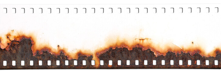 grunge film strip background.Rust of metals.Corrosive Rust on film size 35mm.	