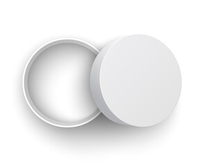 White round open box with cover. Vector illustration.
