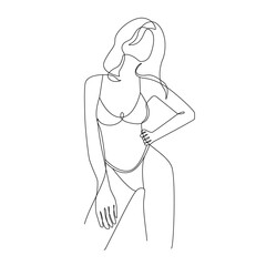 Woman Body One Line Drawing. Female Figure Creative Contemporary Abstract Line Drawing. Beauty Fashion Female Body Vector Minimalist Design for Wall Art, Print, Card, Poster.