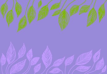 Sfondo banner botanico viola verde con foglie disegnate 