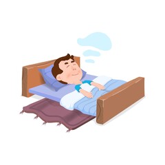 Boy sleeping in bed - flat style, cartoon character.