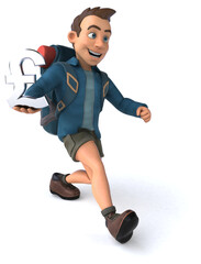 Fun illustration of a 3D cartoon backpacker