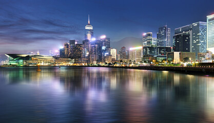Fototapeta na wymiar Panorama of Victoria Harbor night view at Hong Kong, China
