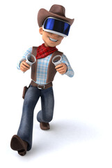 Fun 3D Illustration of a cowboy with a VR Helmet